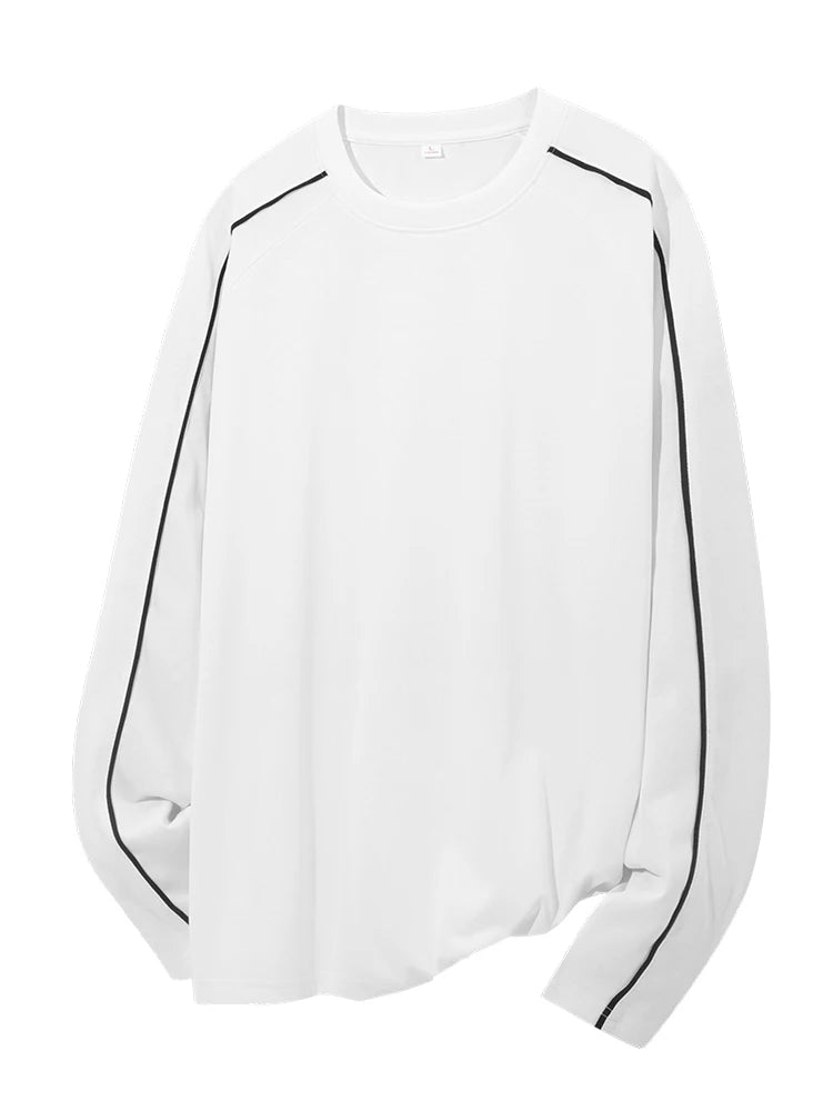 Threebooy 260GSM Striped Long Sleeve T-Shirts Men Korean Fashion O-Neck Loose Fit Basic Tee Tops Unisex Couples Oversized Tshirts