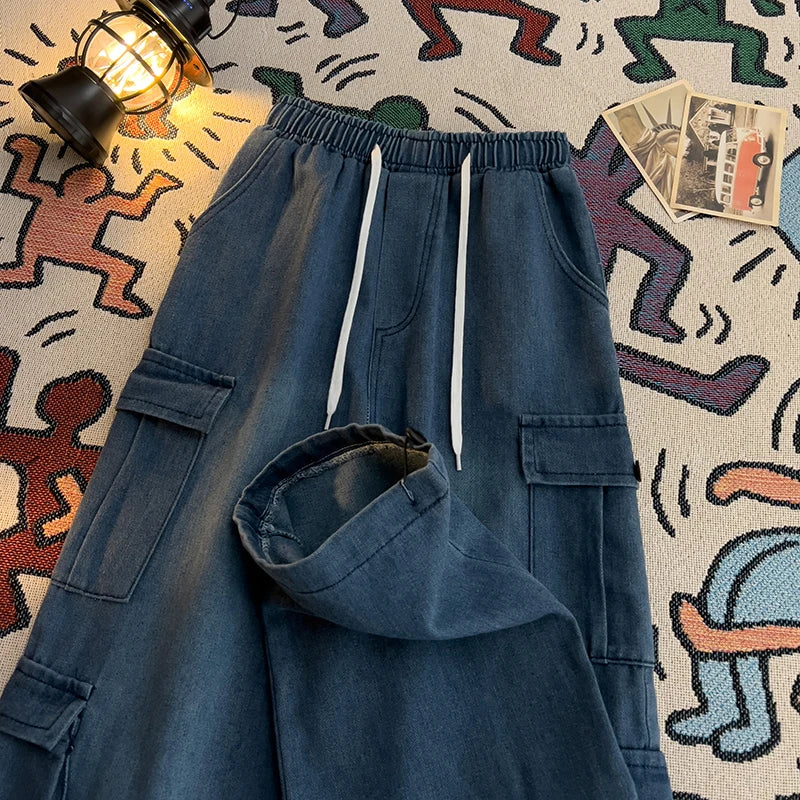 Threebooy  Fashionable Loose Straight Wide-leg Workwear Trendy Hip-hop Washing Jeans Spring Summer American Oversize Retro Trousers Chic