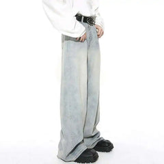 Threebooy  Washed Male Jeans Korean Fashion Worn Out Gradient Color Men's Denim Straight Pants Men Wide Leg Trousers Spring New
