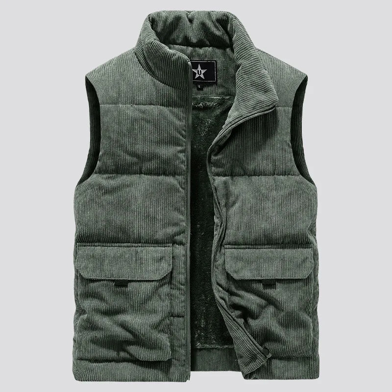 Threebooy Corduroy vest men autumn winter with standing collar large vest warm cotton jacket