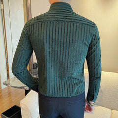 Threebooy  Autumn Winter Men's Long Sleeved Shirt Pointed Collar Striped Casual Business Dress Shirt Men Slim Elastic Non Ironing Shirts