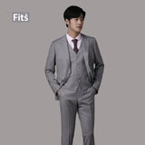 Threebooy Premium Sharkskin Light Gray Suit: Stylish and Sophisticated Men's Formal Wear with Wool and Half-Linen Lining