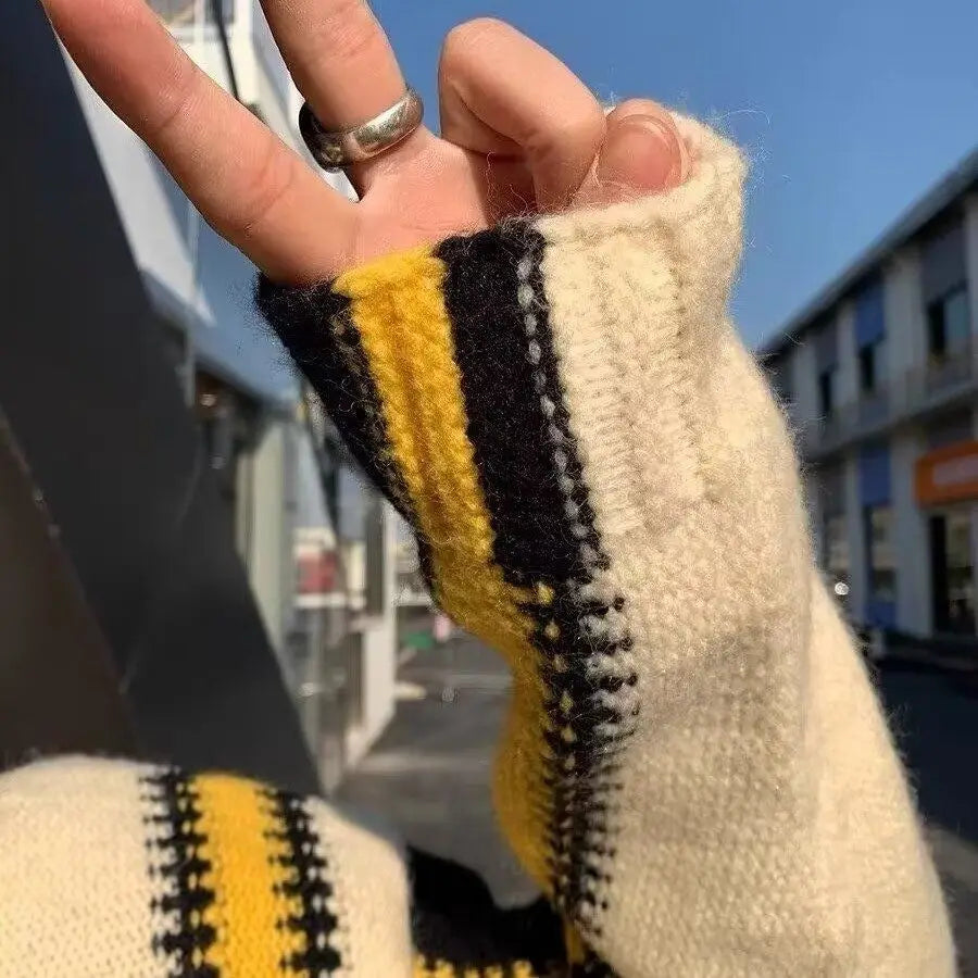 Threebooy Korean street style men and women trendy color blocked striped hooded sweater for couples autumn and winter loose retro casual