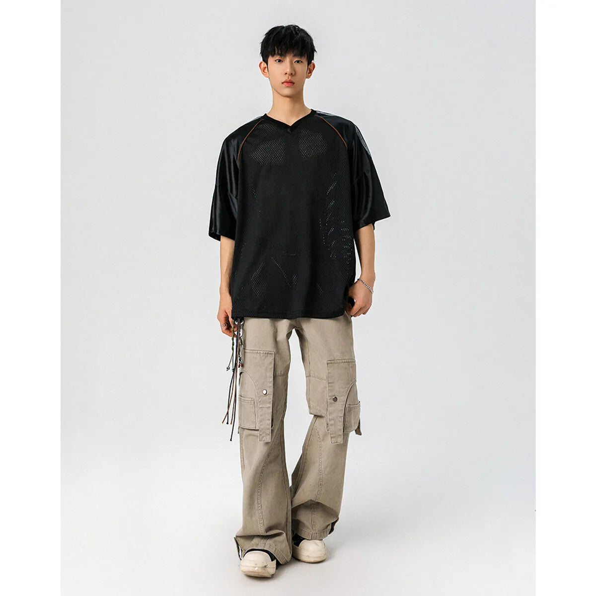 Threebooy Men Sport Tshirt Transparent Mesh V-neck T Shirt Short Sleeve Men Clothing Summer 2025 Fashion Streetwear Male Loose Tee Tops