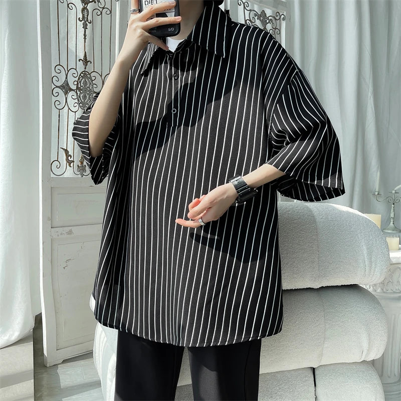 Threebooy Told Tale Male Simple Stripe Polo Shirt Men Clothing Loose Casual Men's Shirts Summer Male Short Sleeve Shirts Pullover