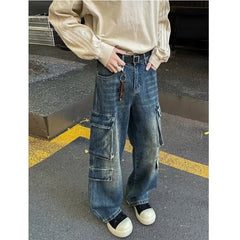 Threebooy Cargo jeans men New High Street Gothic Punk Dark Trousers  Harajuku Retro Baggy Jeans Men Street Fashion Straight Leg Pants