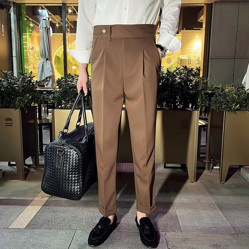 Threebooy Men's High Waist Spring England Business Trousers/Male Slim Fit High quality Casual Suit Pants Hombre 36