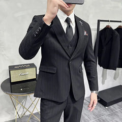 Threebooy  Luxury 2 Piece Suit Men's Slim Fit Tuxedo with Jewelry Decoration One Button Groom Wedding Dinner Prom Fashion
