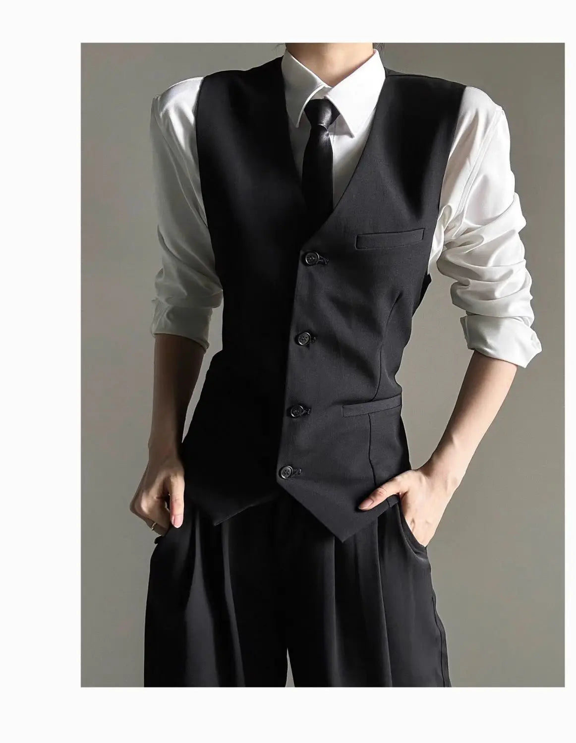 Threebooy High-end Black Gray Suit Vest Fashion Men Women Same Neutral Style Slim Business Casual Blazer Vest Urban Streetwear