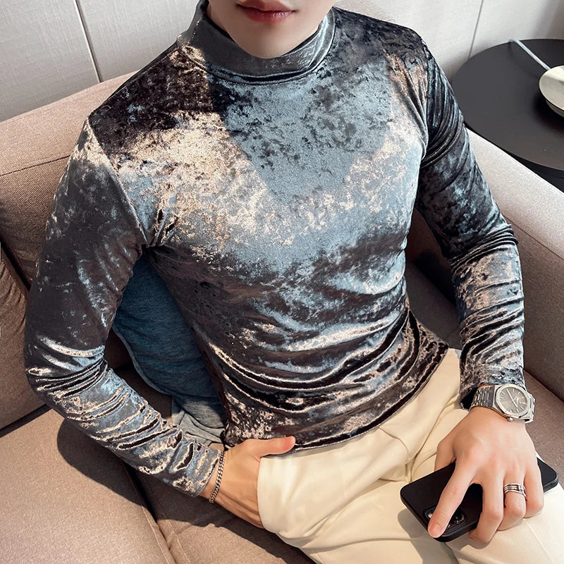 Threebooy New Style Men's Spring High Quality Casual Long Sleeve T-shirt/Male Slim Fit High Collar Pullover Leisure T-shirt Plus Size S-3XL