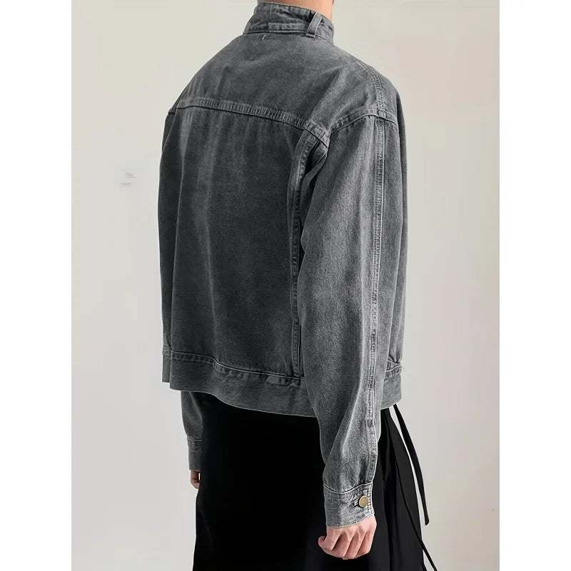 Threebooy Hong Kong style denim jacket men's fashion brand high street niche personality leisure collar pullover work jacket