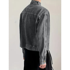 Threebooy Hong Kong style denim jacket men's fashion brand high street niche personality leisure collar pullover work jacket