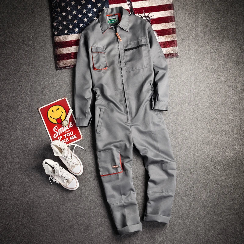 Threebooy Men Long Sleeve Cargo Overalls Bib Pants Zipper Pockets Rompers Jumpsuit Fashion Labor Casual Coveralls Plus Size S-4xl