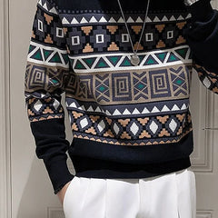 Threebooy  New Men's Autumn and Winter Sweatshirts Fashion Trend Casual Warm Long Sleeved Versatile Round Neck Jacquard All-match Pullovers