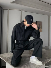 Threebooy Men's Shirt Pants Set High-end Shirt Suit Trendy Spring Handsome Long-sleeved Top Loose Straight Trousers Two-piece Set