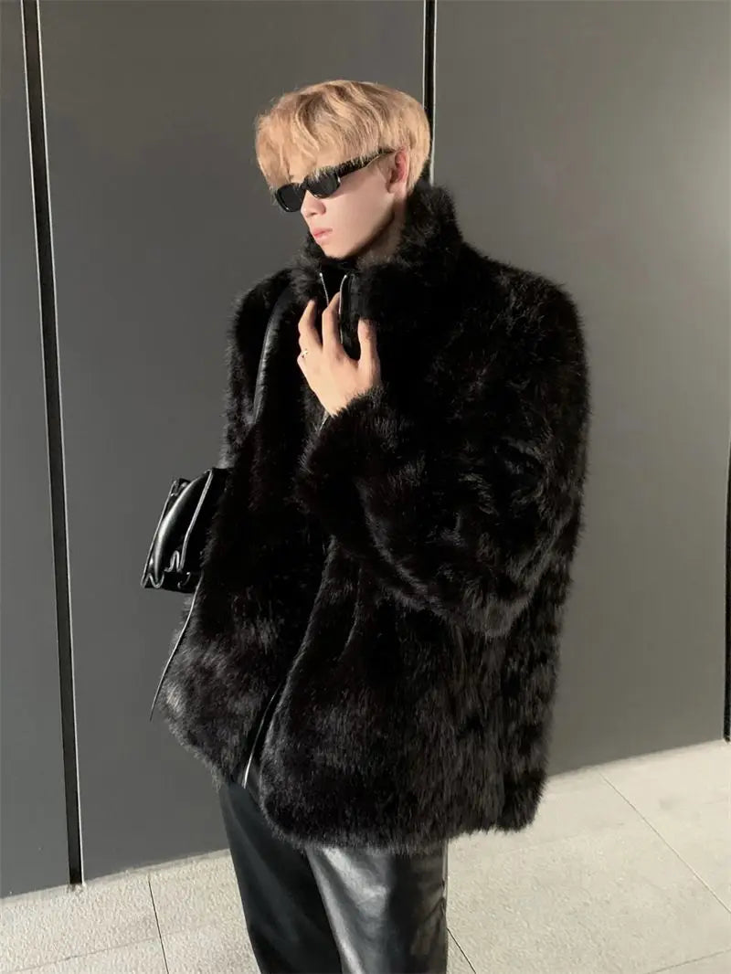 Threebooy Warm Young Parkas Men's Clothing Korean Hip Hop Coat New Thickened Imitation Fur Coat Men's Imitation Fox Fur Jacket