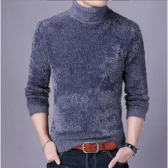 Threebooy  Men's High Neck Sweater Autumn Winter New Fashion Imitation Mink Plush Warm Plush Knitwear