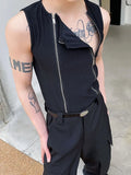 Threebooy Men Clothing 2024 Summer Double Zipper Design Solid Color Vests Personality Vest Niche Sleeveless Tank Top For Male