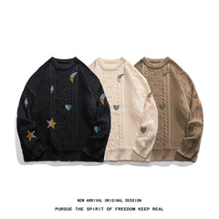 Threebooy Korean Style Round Neck Couple Sweater Autumn Winter New Men's Knitted Pullovers Embroidery Patterns Male Knitwear Clothing