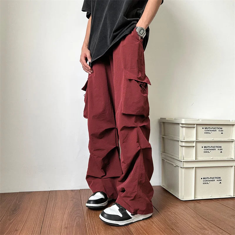 Threebooy  Summer Thin Casual Pants Men Pocket Cargo Pants Men Japanese Streetwear Hip-hop Loose Straight Pants Mens Vintage Trousers M-3XL