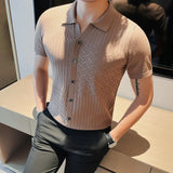 Threebooy Premium Diamond Plaid Jacquard Knitted POLO Shirt Men's Summer Casual Vintage Trend Paul T-shirt Short Sleeve Luxury Top S-4XL