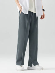 Threebooy  New Casual Pants Men Breathable Korean Fashion Pendant Split Elastic Waist Slacks Straight Loose Suit Trousers
