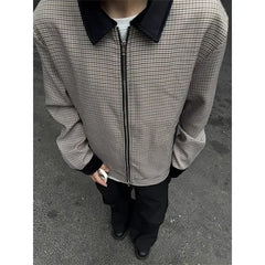Threebooy Plaid Retro Jacket Men's Spring Autumn Streetwear American Lapel Jacket Color Blocking Design Coat High-end Motorcycle Suit Top