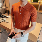 Threebooy Men's Summer High Quality Fashion Knitting Short Sleeve Polo Shirts/Male slim fit lapel Casual Polo Shirts S-3XL