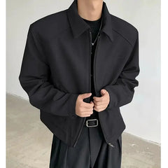 Threebooy Black Short Autumn Suit Jacket Male College Preppy Wearing American Baseball Uniforms with High-end Shoulder Pad Jacket Chic