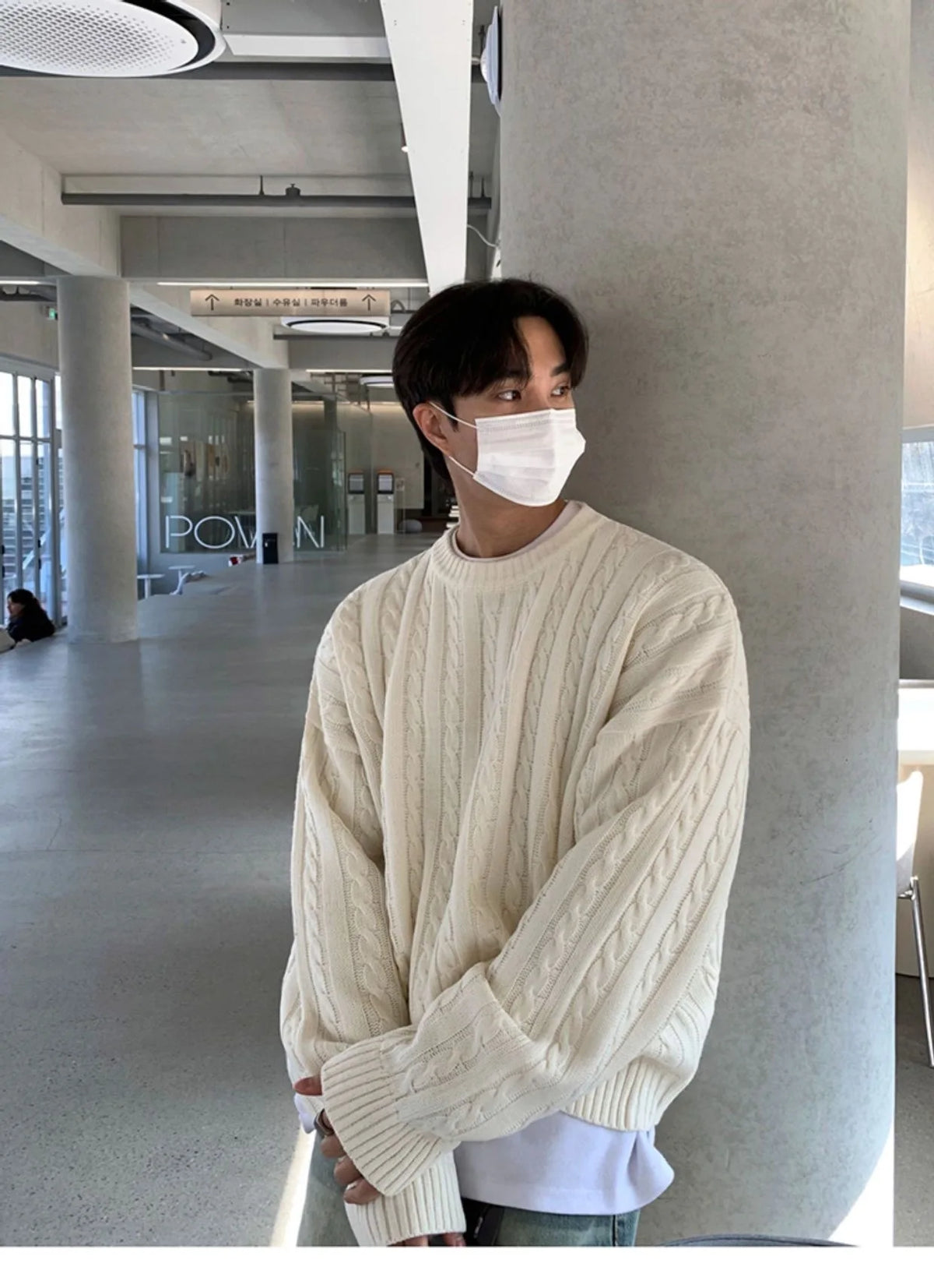 Threebooy Winter Korean Fashion Jacquard Men Sweater Luxury Trendy O Neck Knitted Solid Color Pullover Leisure Long Sleeve Basic Knitwear