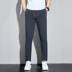 Threebooy  Ice Silk Trousers Trendy Straight Nine-point Men's Korean Casual Pants Slim Thin Pants Summer Small Feet New Style