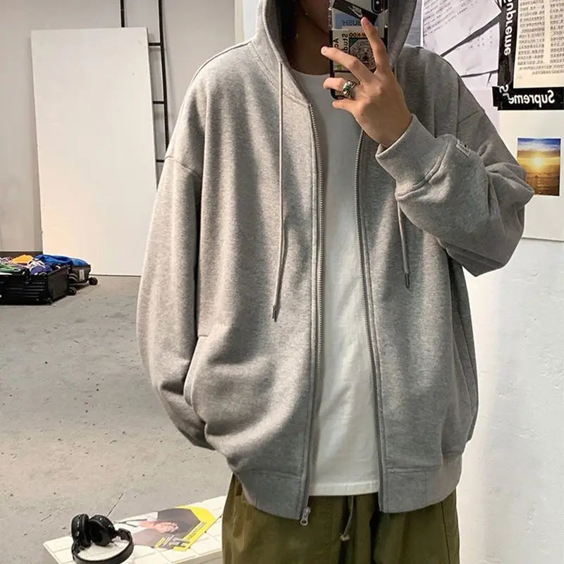 Threebooy Cardigan Sweatshirt Men Trendy Brand Spring and Autumn 2025 New American Trendy Loose Hooded Jacket Casual Versatile Top