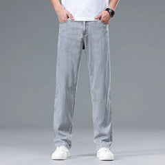 Threebooy  Summer New Men's Thin Baggy Jeans Office Business Casual Straight Denim Trousers High Waisted Versatile Casual Pants