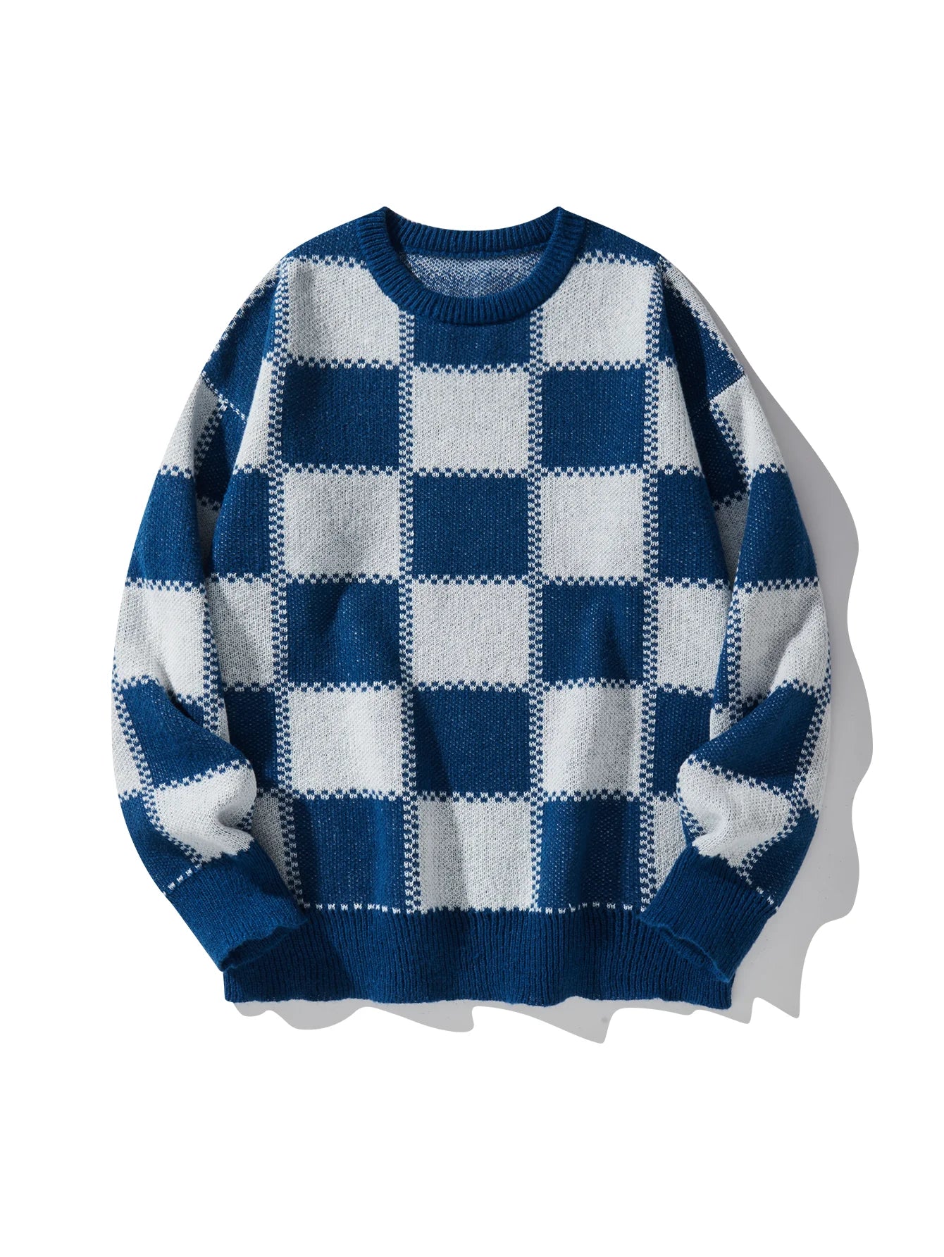 Threebooy New Popular Autumn Winter Plaid Jacquard Pattern Pullover Sweater Casual Round Neck Contrast Color Knitted Men's Pullover