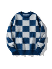 Threebooy New Popular Autumn Winter Plaid Jacquard Pattern Pullover Sweater Casual Round Neck Contrast Color Knitted Men's Pullover