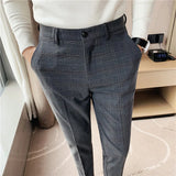 Threebooy Men's Spring Slim Fit Leisure Pure Cotton Business Suit Pants/Male Plaid Pencil Pantsfashion Trousers 28-38