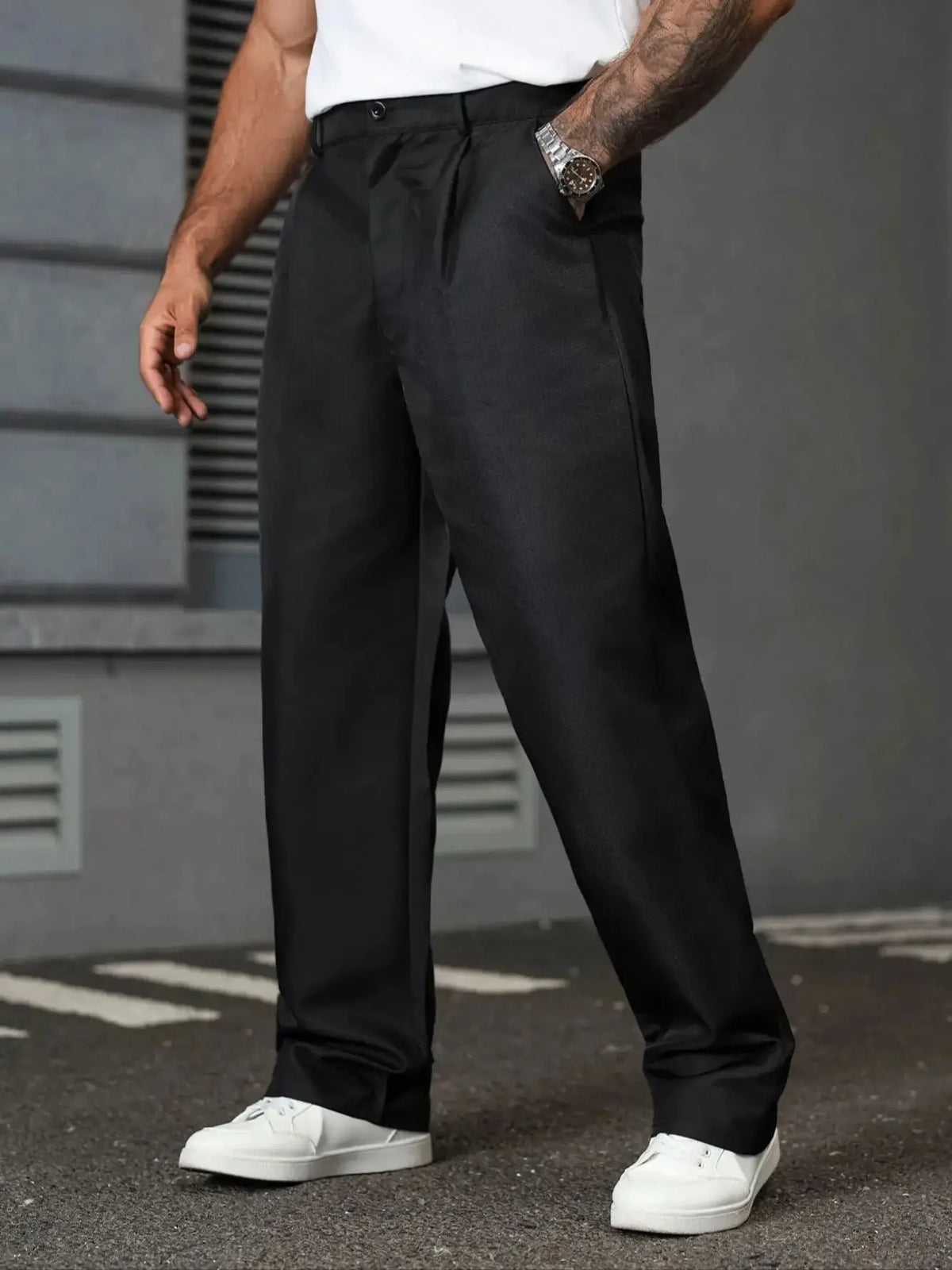 Threebooy  Homme Men plus Size Casual Solid Color Diagonal Pocket Straight Leg Pants Simple Design Autumn Collection