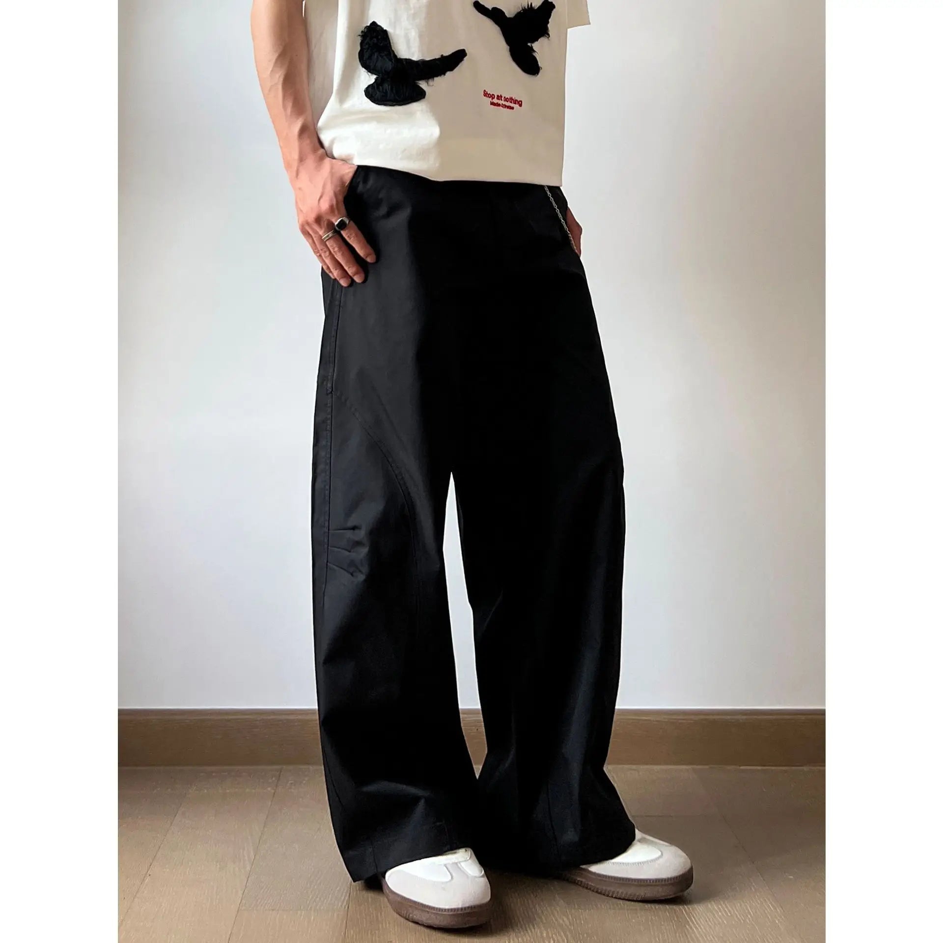 Threebooy 90s Fashion American Style Spliced Casual Pants Men's Spring Autumn New Loose Wide Leg Pants