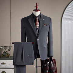 Threebooy  High-quality, fashionable and stylish plus-size men's solid-color suit set, men's three-piece set, one-button casual suit