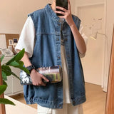 Threebooy Denim Sleeveless Jacket Men Fashion Oversized Harajuku Denim Jeans Casual Jeans Waistcoat Cowboy Hip Hop Streetwear Clothing