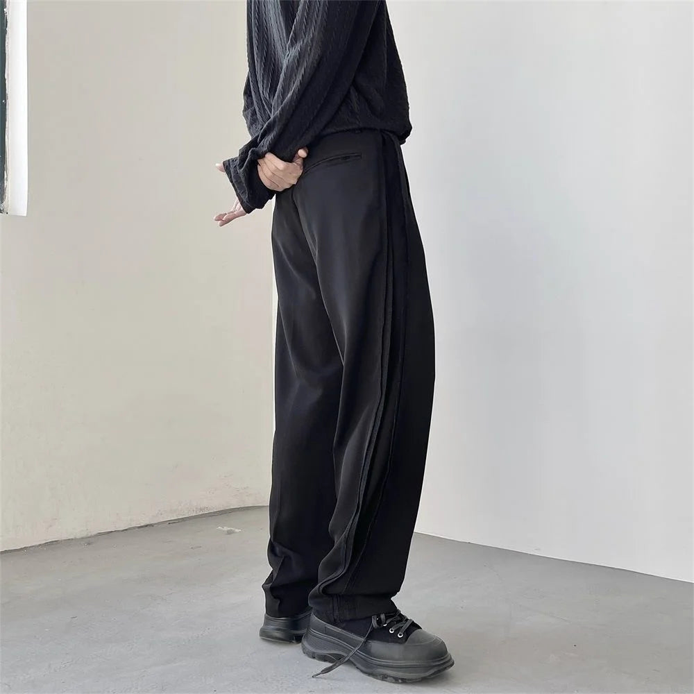 Threebooy Splicing Split Mopping Straight Wide-leg Pants Men's Loose Casual Four Seasons Sweatpants Thin Fashion All-match Sports Trousers