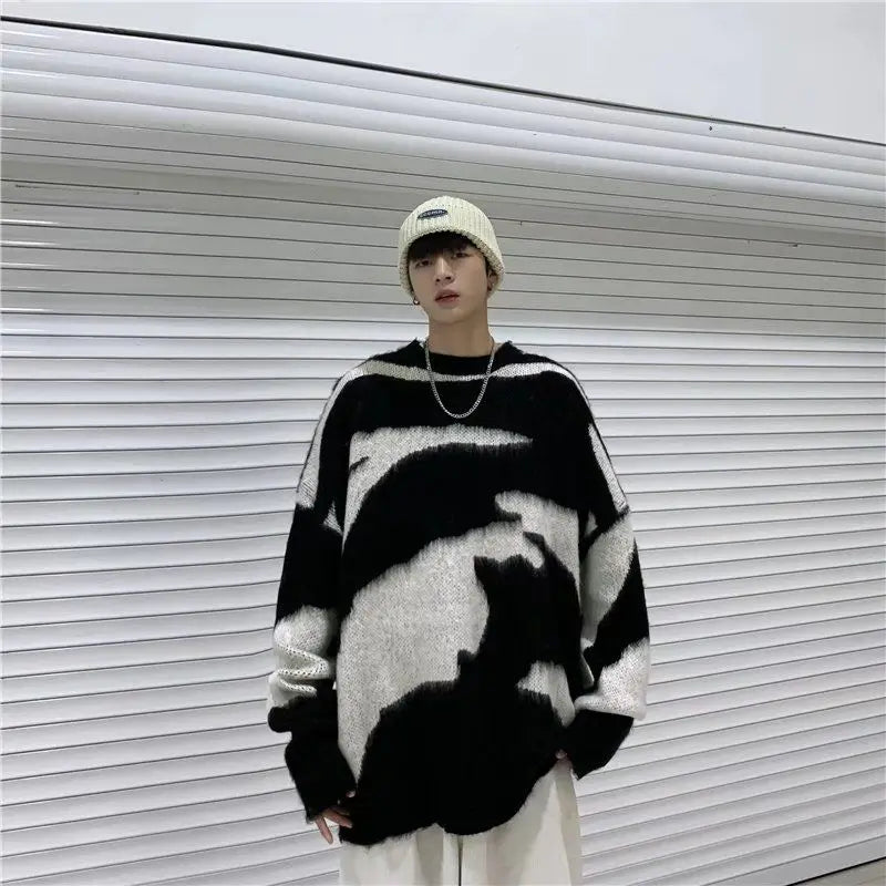 Threebooy Striped Pullovers Hip Hop Men's Harajuku Clothes Design Sweater Personality Knitted Print Women's Korean Fashion Oversize Hip Hop