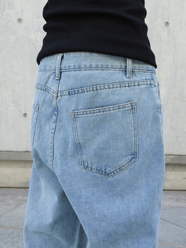 Threebooy  Spring Autumn Men Baggy Jeans Oversize Straight Loose Casual Denim Trousers Solid Color Streetwear Fashion Y2k Wide Leg Pants