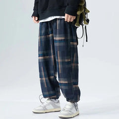 Threebooy Ankle-Length Plaid Harem Pants Men Clothing Joggers Men Pants Trousers Japanese Fashion Sweatpants S-5XL Streerwear