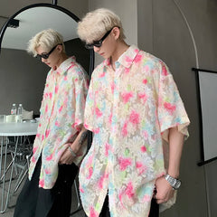 Threebooy Transparent Floral Handsome Shirts Summer Thin Fashion Casual Streetwear Loose Shirt Breathable Short Sleeve Men's Clothing
