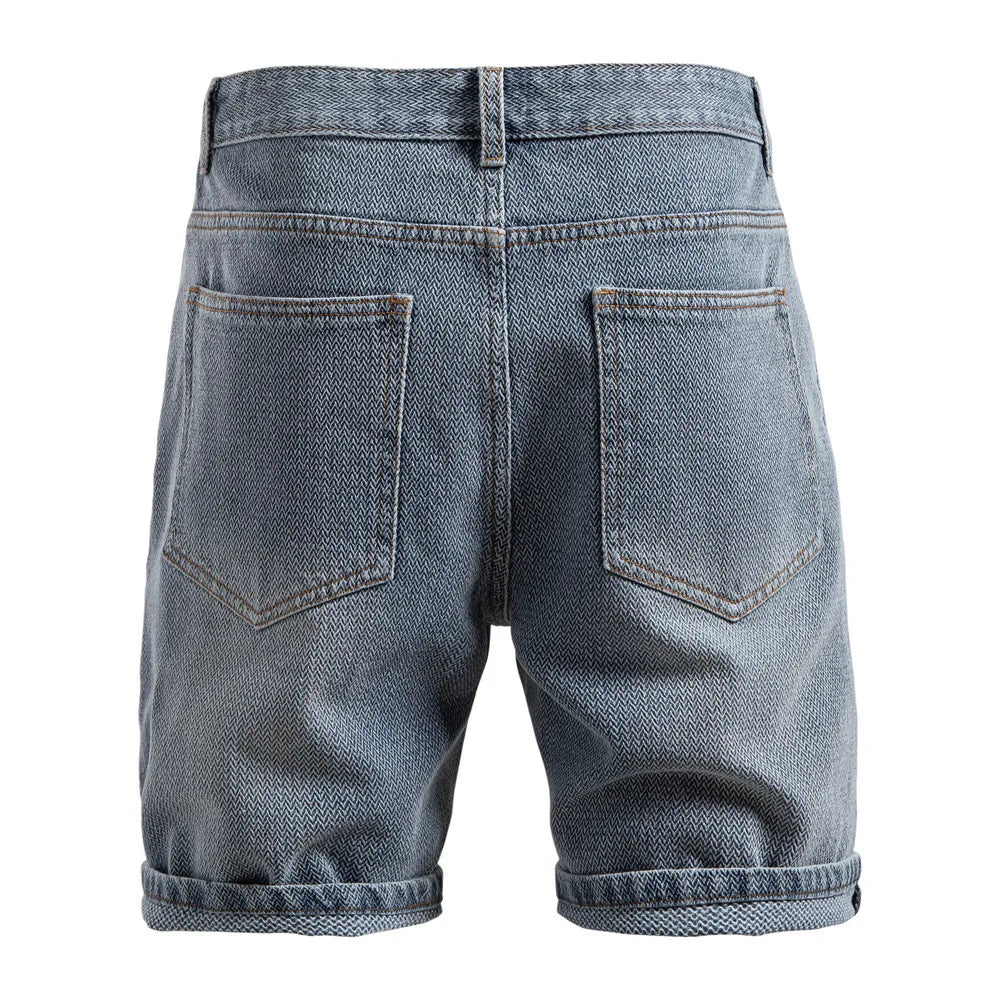 Threebooy Summer New Chic Men Slim-fit Denim Shorts Light Luxury Stylish Vintage American Style Urban Fashion Leisure Straight Half-pants