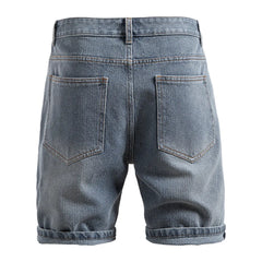 Threebooy Summer New Chic Men Slim-fit Denim Shorts Light Luxury Stylish Vintage American Style Urban Fashion Leisure Straight Half-pants