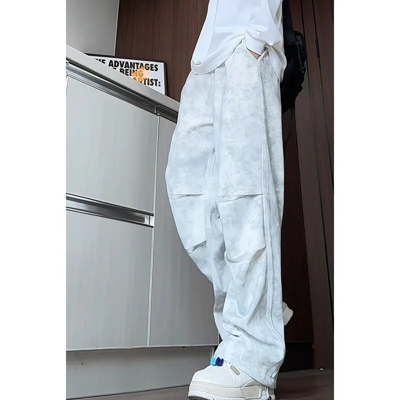 Threebooy  Unisex Straight Leg Loose Fit Casual Trousers Men Women Athleisure Pants Oversized Breathable Outdoor Daily Wear Elastic Waist