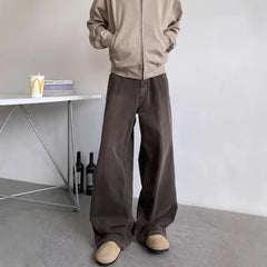 Threebooy Vintage Jeans Men Distressed Relaxed Straight Wide Leg Casual Trousers