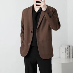 Threebooy Men Suit Jackets Blazer Coat Slim Fit Smart Casual Autumn New Fashion Clothing Two Buttons Solid Color Korean Black/Khaki/Coffee
